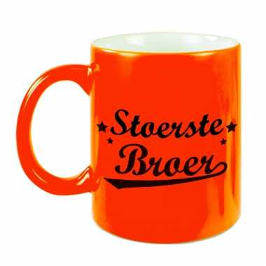 Stoerste broer cadeau mok / beker neon oranje 330 ml - verjaardag / geslaagd cadeau
