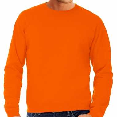 Sweater / sweatshirt trui oranje met ronde hals en raglan mouwen voor mannen koningsdag / oranje supporter
