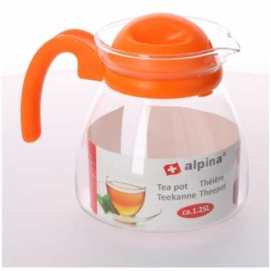 Thee koffie pot met oranje deksel en handvat 1 25 liter