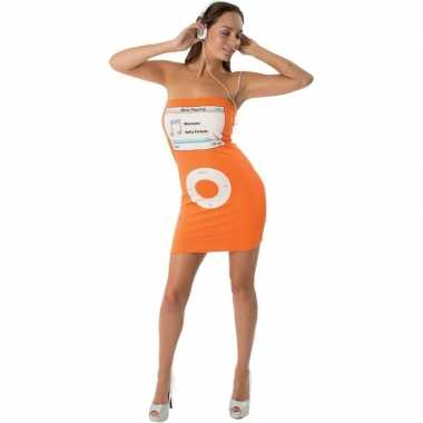 Verkleed jurkje oranje nep ipod voor dames