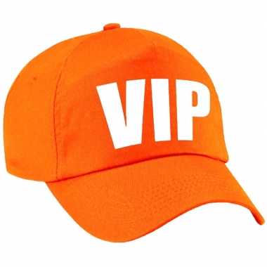 Vip pet / cap oranje met witte letters voor meisjes en jongens
