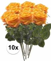 10 x kunstbloemen steelbloem geel oranje roos simone 45 cm