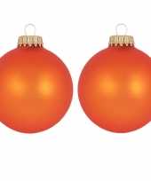 16x oranje matte kerstboomversiering kerstballen van glas 7 cm