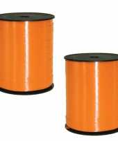 2x rollen cadeaulint sierlint in de kleur oranje 5 mm x 500 meter