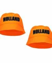2x stuks holland supporter vissershoedje hoedje oranje voor koningsdag en ek wk fans