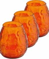 3x kaars in oranje glazen houder 48 branduren