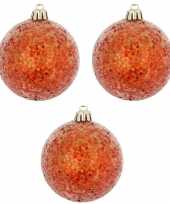 6x oranje kerstballen met glitters 8 cm