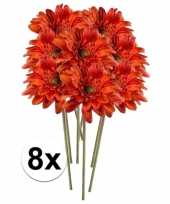 8x kunstbloemen steelbloem oranje gerbera 47 cm