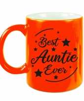 Best auntie ever cadeau mok beker neon oranje 330 ml cadeau tante