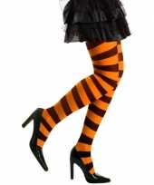 Feest party gestreepte heksen panty maillot zwart oranje voor dames xl