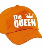 Feestpet cap the queen oranje witte letters en kroon dames