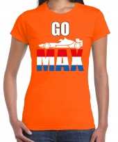 Go max autocoureur autosport supporter met raceauto t-shirt oranje voor dames