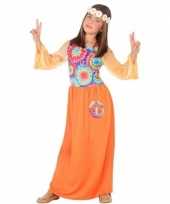Goedkope hippie flower power verkleedjurkje oranje voor meisjes