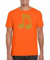 Gouden muziek noot t-shirt oranje voor heren