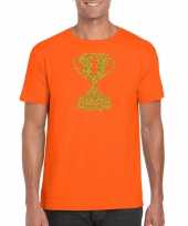 Gouden winnaars beker nr 1 t-shirt oranje voor heren