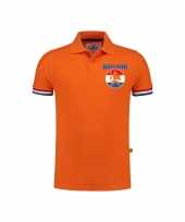 Holland fan polo t-shirt oranje luxe kwaliteit met vlagcirkel en leeuw 200 grams katoen heren