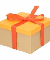 Kado doosjes neon oranje met oranje strik 16 cm vierkant