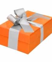 Kado doosjes oranje met zilveren strik 13 cm rechthoekig