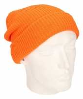 Lange beanie muts oranje voor heren