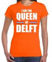 Oranje i am the queen of delft t-shirt koningsdag shirt voor dames