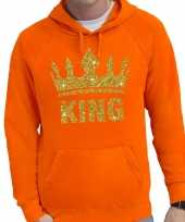 Oranje king gouden kroon hoodie heren