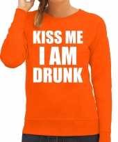 Oranje kiss me i am drunk sweater fun truien voor dames koningsdag nederland ek wk