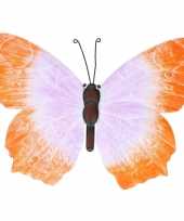Oranje lila tuindecoratie vlinder 40 cm