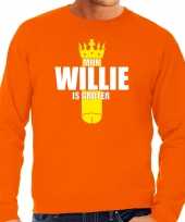 Oranje mijn willie is groter sweater met kroontje koningsdag truien voor heren