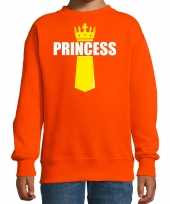 Oranje princess sweater met kroontje koningsdag truien voor kinderen