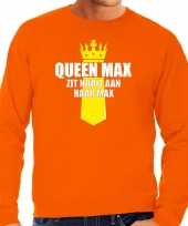 Oranje queen max zit nooit aan haar max sweater met kroontje koningsdag truien voor heren