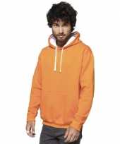 Oranje witte heren truien sweaters met hoodie capuchon