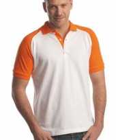 Poloshirt wit met oranje mouwen