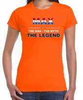 Supporter t-shirt max the legend oranje voor dames