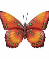 Tuindecoratie vlinder van metaal oranje 37 cm